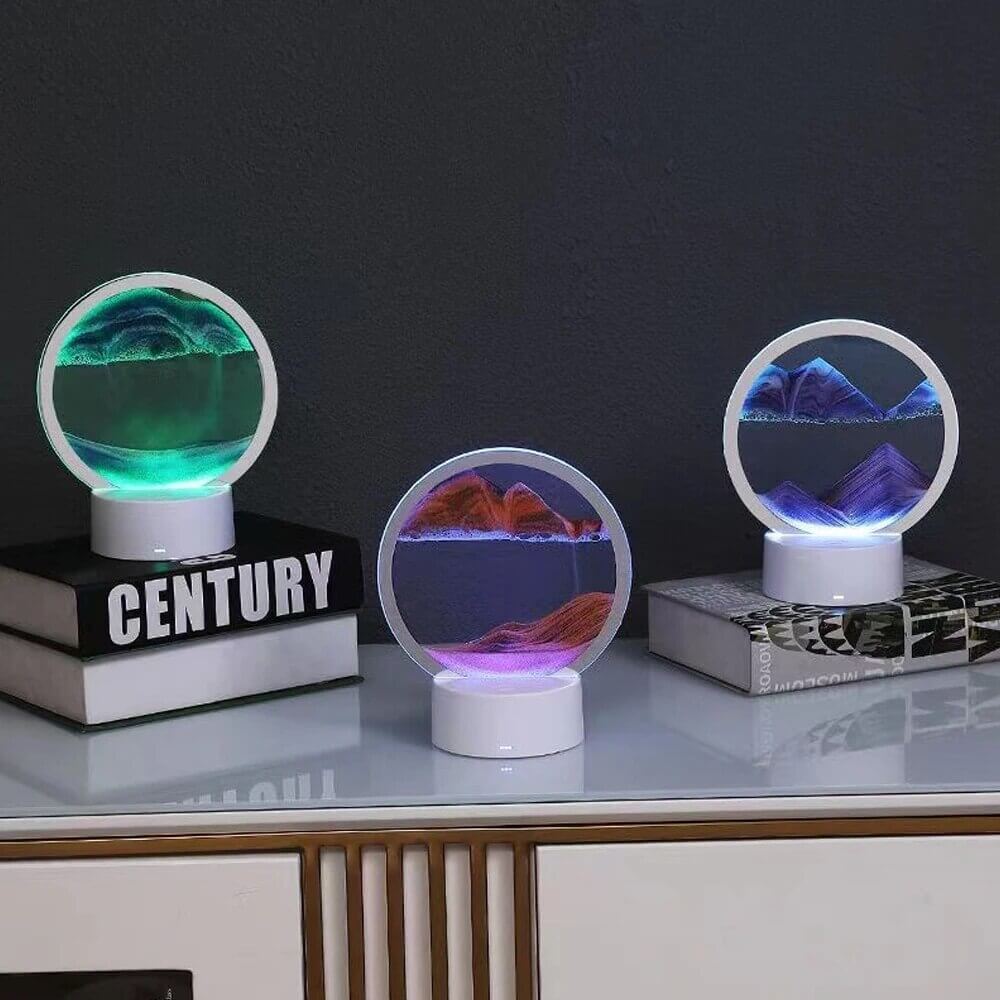 Luminária Circular de Areia Dinâmica Kroma Décor - Vidro com Luz em 7 Cores e Cabo USB