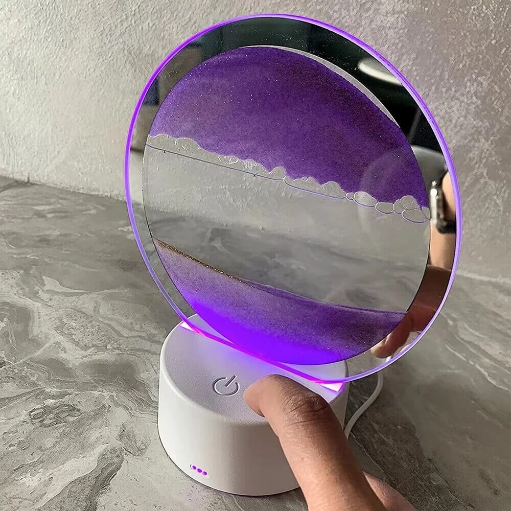 Luminária Circular de Areia Dinâmica Kroma Décor - Vidro com Luz em 7 Cores e Cabo USB