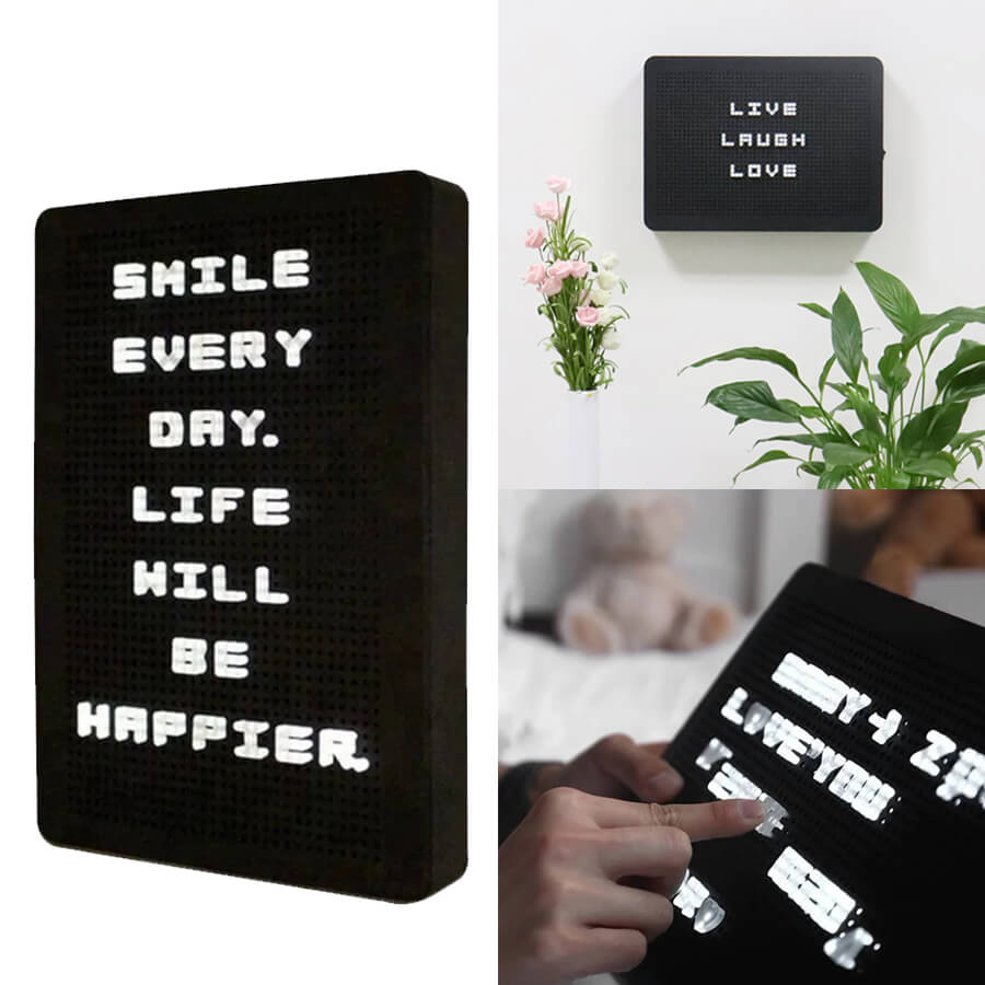 Letreiro Luminoso Kroma Décor - Quadro Preto com Luz Branca e Letras Personalizáveis, 167 Caracteres, Cabo USB